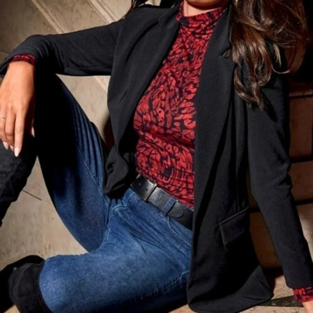 BOSTON PROPER Women's 12 Black Beyond Travel‎ Classic Boyfriend Blazer Jacket